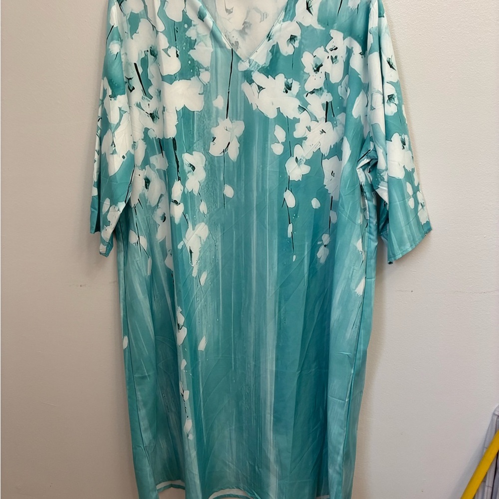 Aqua Floral V-Neck Slip Dress